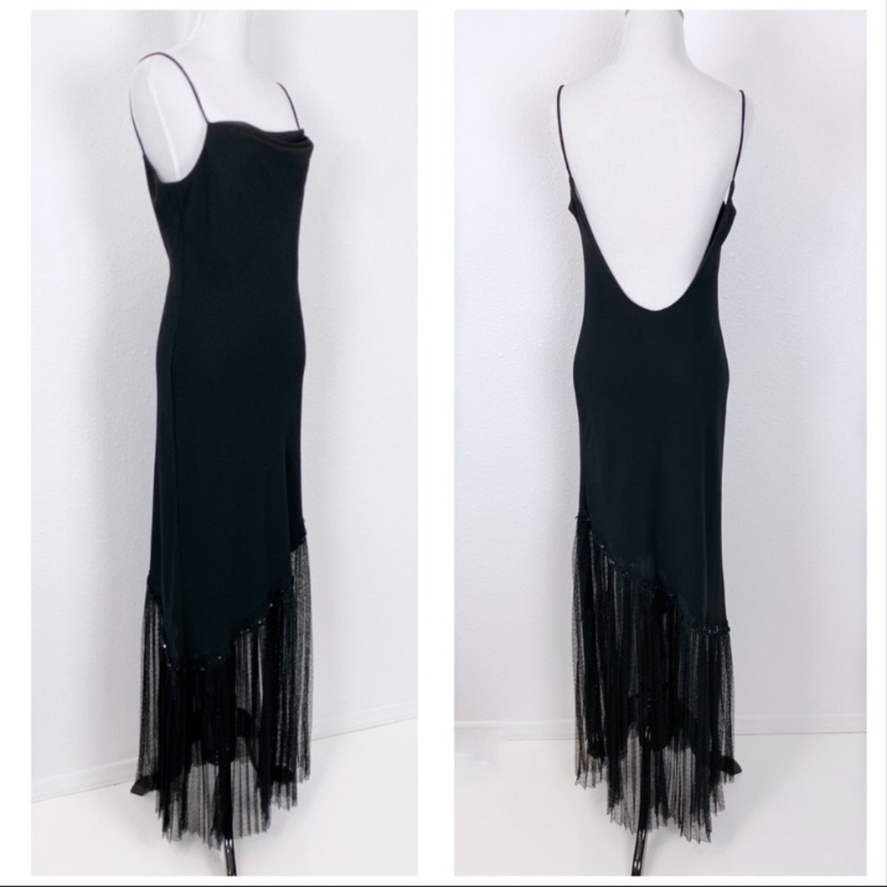 Vintage Dave & Johnny Sequin Slit Cowl Dress Black